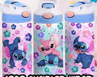 Archivo PNG de taza de Stitch y Lilo DESCARGA DIGITAL Diseño de vaso de 12 oz, envoltura de taza con tapa abatible de 12 oz