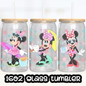 Minnie Cup PNG File DIGITAL DOWNLOAD 16oz Glass Tumbler Design, Mickey Mouse and Friends 16oz Libby Cup Wrap