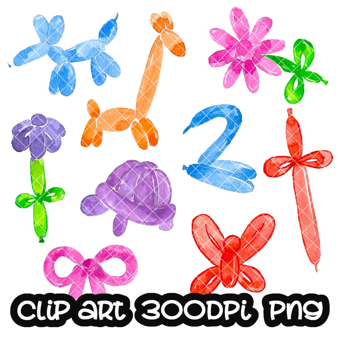 Set of Balloon Birthday Party Clip Art Watercolor Digital Clipart PNG ...