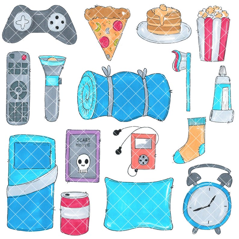Boy Slumber Party Clip Art, Watercolor Clipart (PNG, Instant Download ...