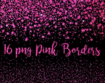Bordo glitter rosa, bordi di coriandoli, clipart rosa, clip art glitter, scintillante, punti, invito, matrimonio, clipart png