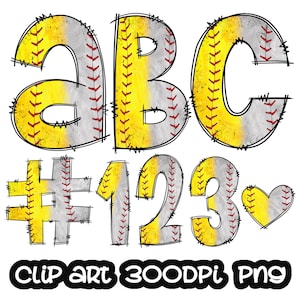 Softball Baseball Doodle Letters Clipart, Letters Clip art, Sports Digital Clipart, Numbers clip art, Bundle Alphabet, PNG