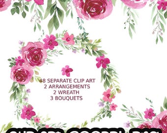Aquarell Rose rosa, Blumen, floral, Kranz, Blumenstrauß, digitale Clipart, Karten, Hochzeit, Rahmen, Rahmen, Rahmen, Rahmen