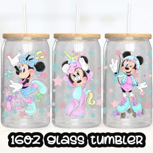 Minnie Cup PNG File DIGITAL DOWNLOAD 16oz Glass Tumbler Design, Mickey Mouse and Friends 16oz Libby Cup Wrap