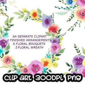 Watercolor rose pink, flowers, floral, wreath, bouquet, digital clipart, cards, wedding, frames Free Commercial Use PNG