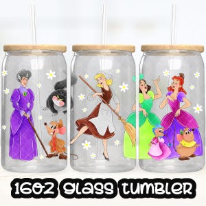 Anime Cartoon Princess Cinderella Cup PNG File DIGITAL DOWNLOAD 16oz Glass Tumbler Design, 16oz Libby Cup Wrap