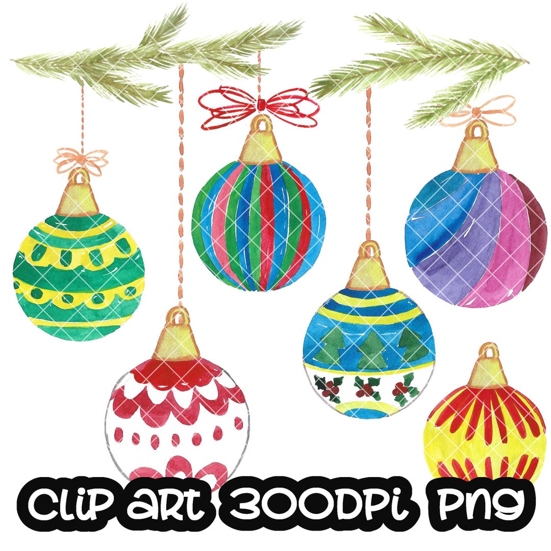 Christmas Ball Watercolor Clip Art, Clipart PNG - Etsy