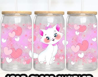 Archivo PNG de taza de gatito de Los Aristogatos, descarga digital, diseño de vaso de vidrio de 16 oz, envoltura de taza Libby de 16 oz