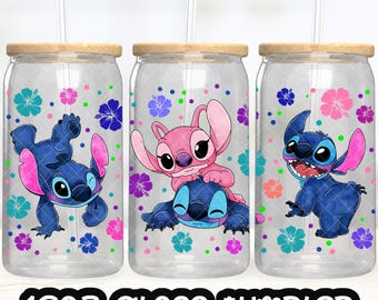 Anime Cartoon Stitch Angel Cup PNG File DIGITAL DOWNLOAD 16oz Glass Tumbler Design, 16oz Libby Cup Wrap