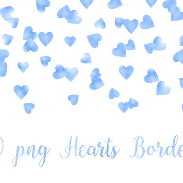 Blue Hearts Border, Confetti Borders, Frmes, Clipart Blue, Glitter clipart, Sparkly Foil Blue Heart Invitation Wedding PNG