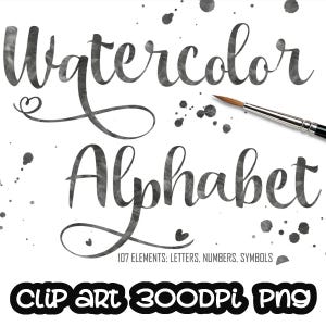 Clipart de alfabeto aquarela preta, Letras aquarela, Clipart digital, Fonte, Letras números clip art, Cartões, Convitesrt, PNG