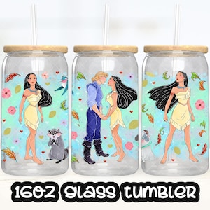 Anime Cartoon Princess Pocahontas Cup PNG File DIGITAL DOWNLOAD 16oz Glass Tumbler Design, 16oz Libby Cup Wrap