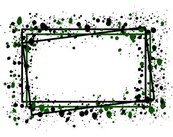 Frame Splatter Green Black Background | Printable Artwork | Splash Rectangle Frame | Paint Splatter Background | Sublimation PNG