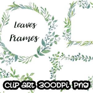 Leaves Frames aquarel, digitale clipart, bruiloft, uitnodiging doe-het-zelf, lijst, krans, ornament Gratis commercieel gebruik, png