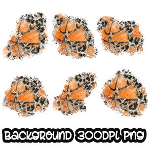 May include: Six digital clipart images of basketballs with a leopard print pattern. The basketballs are orange and black with a white background.