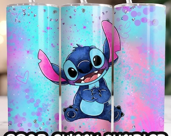Anime Cartoon Stitch Angel 20oz Skinny Tumbler Wrap, Straight&Tapered Tumbler Design Sublimation Download PNG