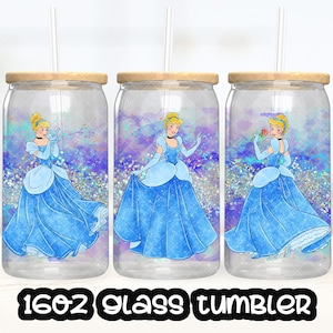 Anime Cartoon Princess Cinderella Cup PNG File DIGITAL DOWNLOAD 16oz Glass Tumbler Design, 16oz Libby Cup Wrap