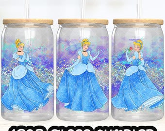 Anime Cartoon Princess Cinderella Cup PNG File DIGITAL DOWNLOAD 16oz Glass Tumbler Design, 16oz Libby Cup Wrap