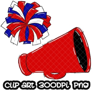 Cheer Poms Megaphone Football Red Blue | Digital Download cheerleader cheerleading | Sublimation Sport design | School Team Sublimation PNG