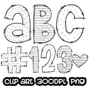 Doodle Letters Clipart, Letters Clip art, Digital Clipart, Numbers clip art, Hand Drawn Bundle Alphabet, PNG
