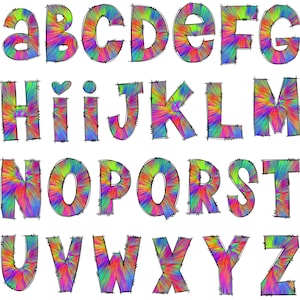 Doodle Letters Tie Dye Clipart, Blue, Green, Orange Letters Clip Art ...