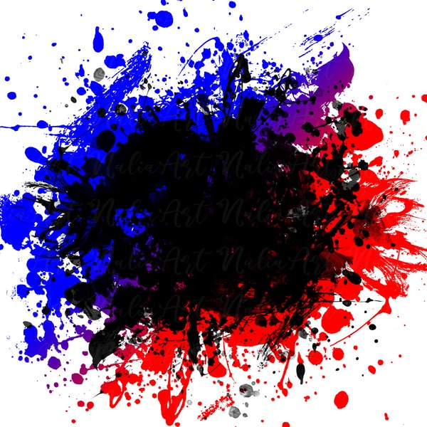 Background Paint Splatter Blue Red Black | Splash Frame | Splatter Background | Printable Artwork I Digital File | Sublimation PNG