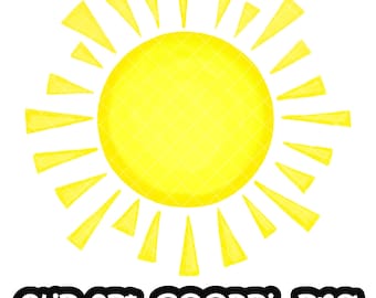 Op de afbeelding: Een gele zon met stralen licht die er vanaf stralen. De zon is getekend in aquarelstijl.