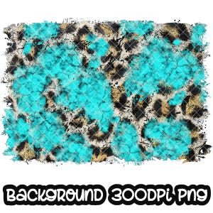 May include: Abstract digital background with a turquoise and gold leopard print pattern. The background has a distressed, textured look.