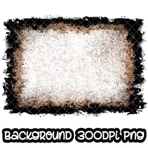 May include: A distressed, brown and black frame with a white background. The frame has a rough, textured edge and a faded, vintage look.