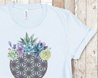 Epcot Floral Shirt | Spaceship Earth Succulent Disney Shirts | Flower and Garden Festival T Shirts | Disney World Women Plus Size Shirts