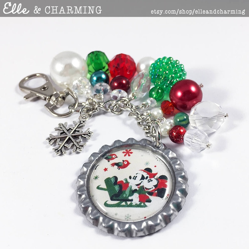 MICKEY AND MINNIE MOUSE PLUTO CHARMS KEYRING HANDBAG CHARM KEYCHAIN IN GIFT BAG
