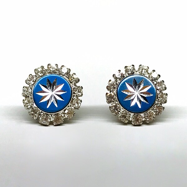 Vintage Blue Rhinestone Stud Earrings, Blue Starburst Earrings