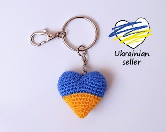 Ukrainian Decor • Heart • Blue and Yellow Crochet Keychain • Ukraine Flag Key Pendant • Ukrainian Souvenir • Car Mirror Hanging Accessories