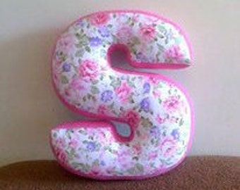 Letter S pillow - Pink With Flowers - Custom letter - Initial pillow - Alphabet pillow - Letter cushion - Monogram pillow - Nursery decor