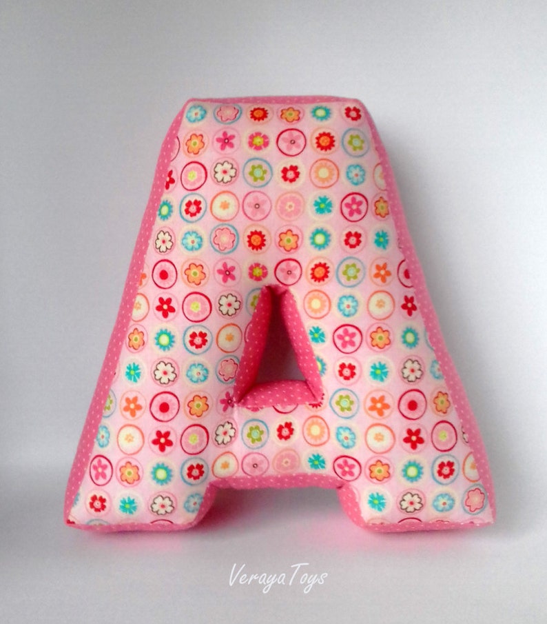 Pink soft letter pillow A Flowers Girly decor Alphabet Etsy