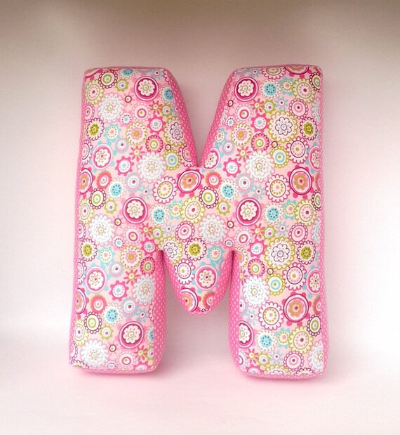 Pink Letter M Personalized Pillow for Girl Alphabet Pillow Etsy