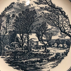 Currier & Ives Royal China Americana Dinner Plate in Blue and White
