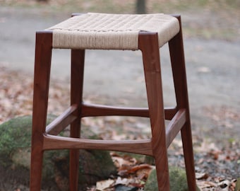 Mid-Century Walnut Bar Stool kitchen Island counter danish cord solid wood oak dining room