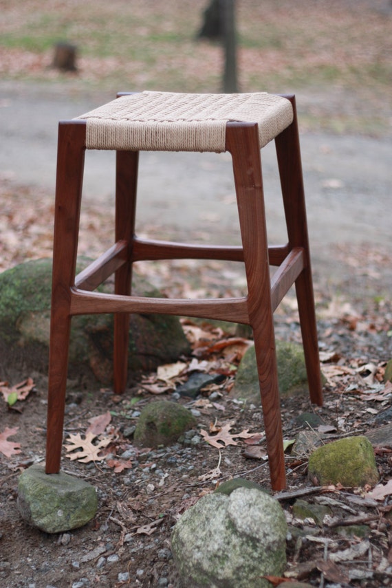 Mid-century Walnut Bar Stool Kitchen Island Counter Danish Cord