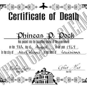 Certidão de óbito inspirada em mansão assombrada