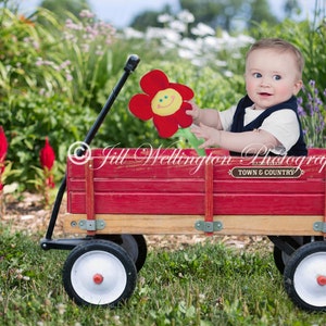 DIGITAL Background for Baby child infant newborn kid photo photography prop for photographers: Vintage Red Wagon