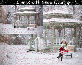 DIGITAL Background, Backdrop, Gazebo, Winter, Christmas for photography, photographers, photos: Winter Gazebo