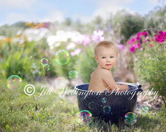 DIGITAL Background for Baby child infant newborn kid photo photography prop for photographers: Washtub in Garden