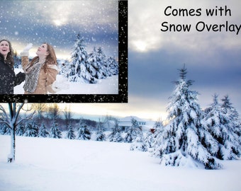 Digital snow background with snow overlay, snowy, winter, Christmas backdrop for photographers