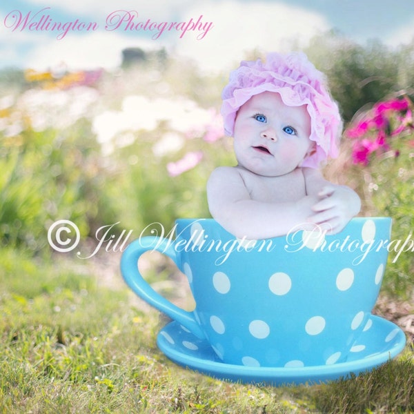 DIGITAL Background for Baby child infant newborn kid photo photography prop for photographers: Teacup in Garden