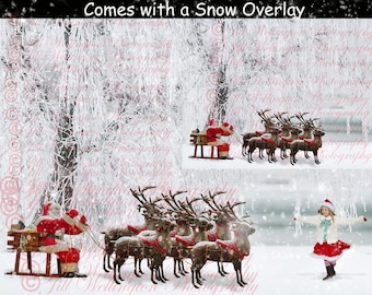 DIGITAL Christmas Background, backdrop, holiday, winter, for photographers, photography, photos: Santa & Reindeer