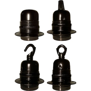 E27 Metal and Ceramic Earthed Lamp Bulb Holder in Gunmetal Black