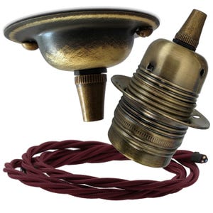 Vintage Style Antiqued Brass Pendant Light Kit with Twisted Flex Cable