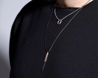 Simple Minimal Necklace for Men - Sterling Silver and Wax Cord