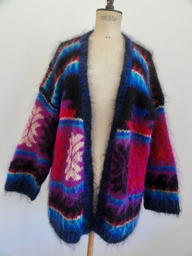 90s oversized aztec fluffy mohair cardigan sweater unisex one size surfer grunge steetwear